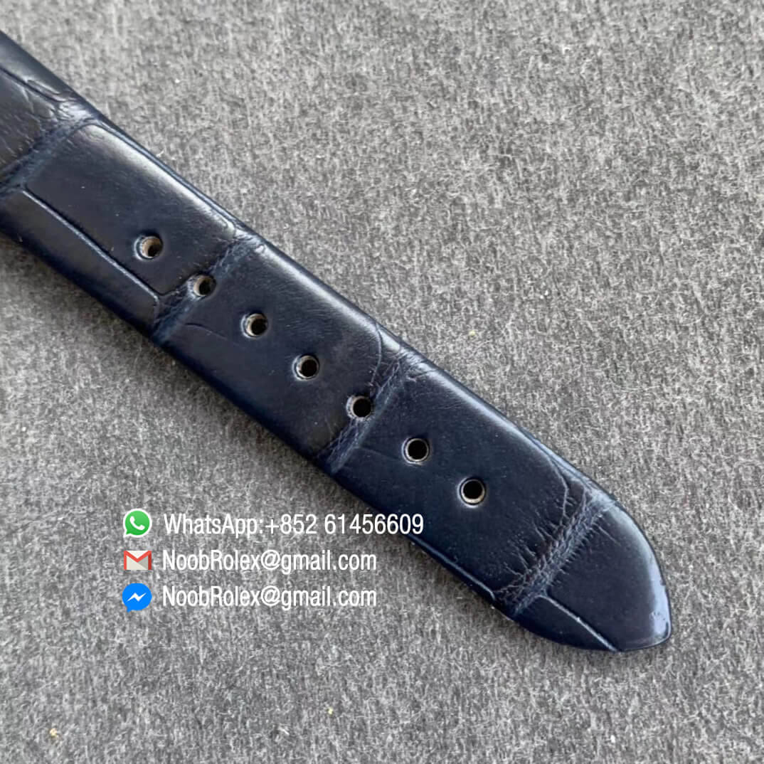 Omega De Vile Tresor Ladies Watch 36mm Stainless Steel Case with Diamonds White Dial Blue Hour Markers Swiss Quartz Movement Blue Croco Strap 07