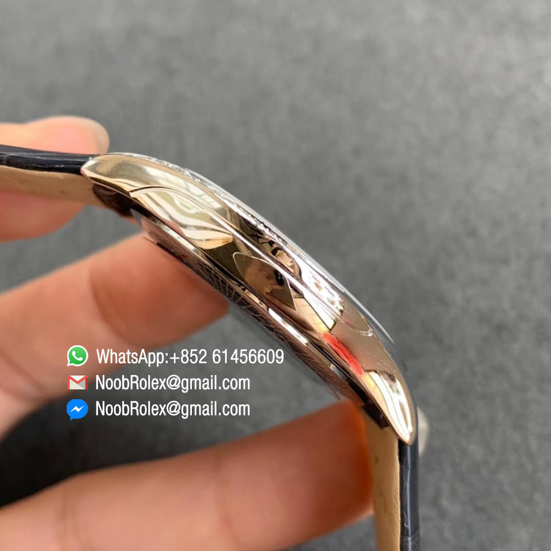 Omega De Vile Tresor Ladies Watch 36mm Steel Case with Diamonds White Dial Rose Gold Markers Swiss Quartz Movement Black Croco Strap 05