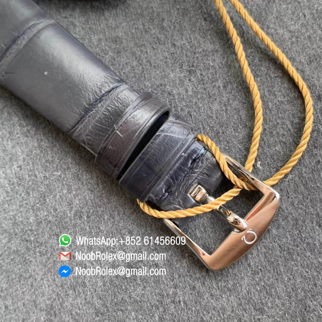 Omega De Vile Tresor Ladies Watch 36mm Steel Case with Diamonds White Dial Rose Gold Markers Swiss Quartz Movement Black Croco Strap 06