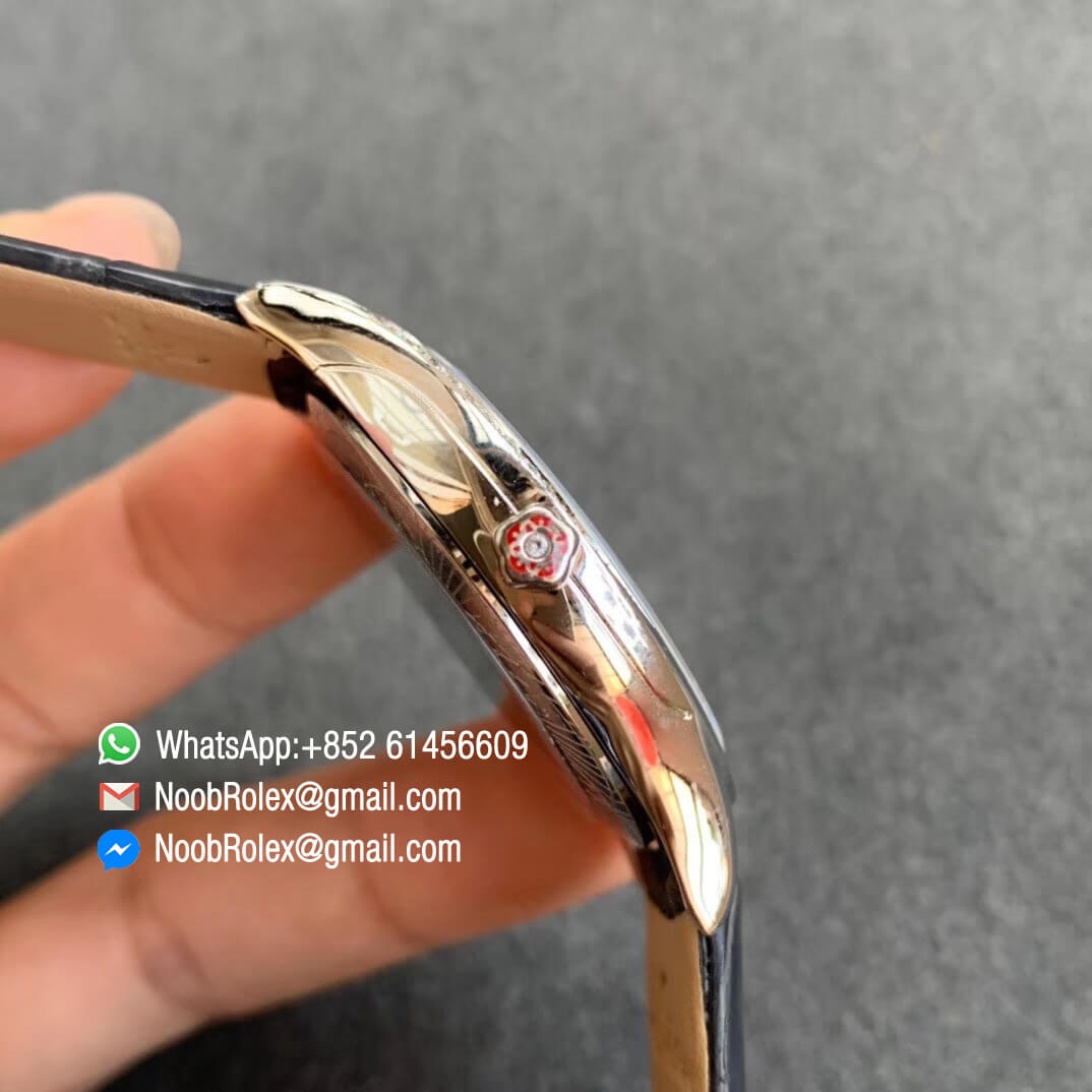 Replica Omega De Vile Tresor Ladies Watch 36mm Steel Case with Diamonds Black Dial Swiss Quartz Movement Black Croco Strap 04