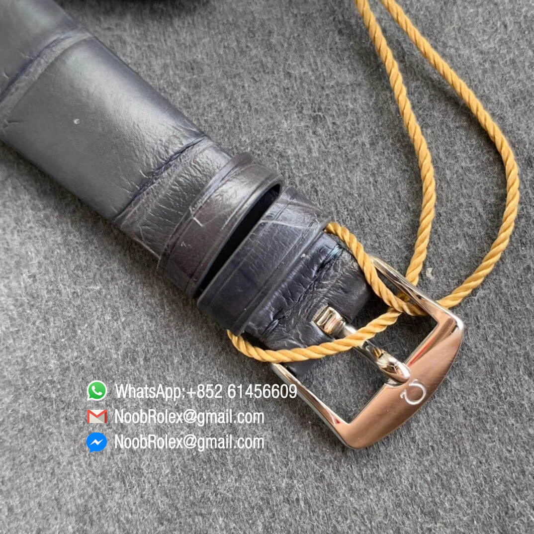 Replica Omega De Vile Tresor Ladies Watch 36mm Steel Case with Diamonds Black Dial Swiss Quartz Movement Black Croco Strap 07