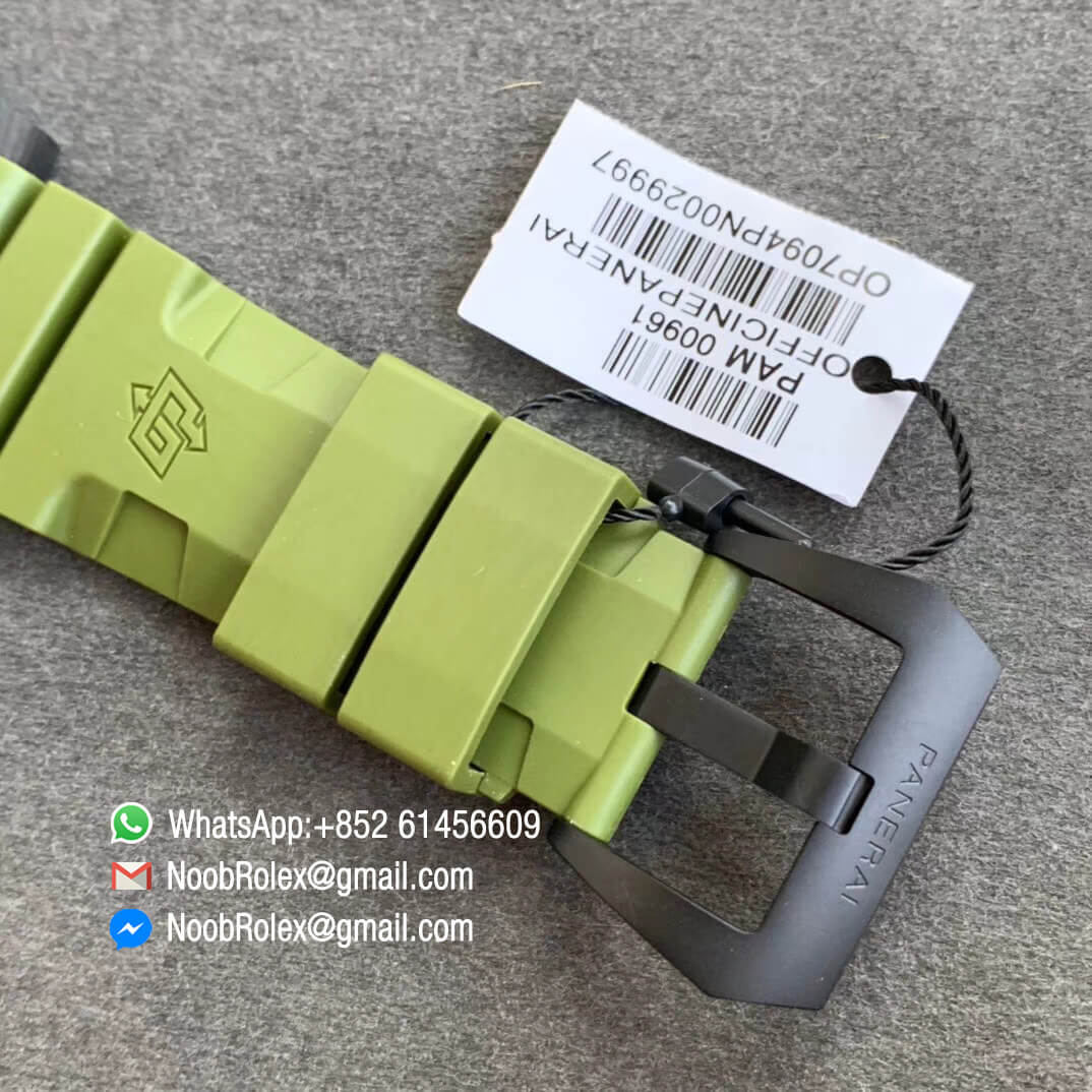 Swiss Watch Replica PAM961 Carbotech Case Carbon Dial on Green Rubber Strap Clone P9010 Movement 06