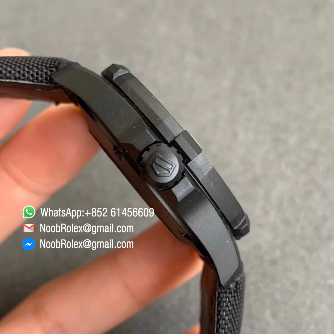 TBF Best Replica Tag Heuer Aquaracer Calibre 5 DLC Titanium Case Rose Gold Stick Markers Carbon Dial on Nylon Strap A2824 04