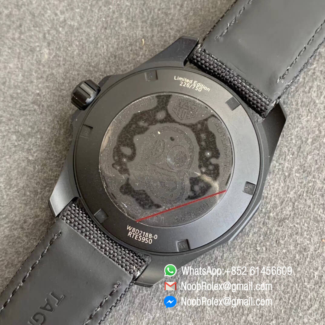 TBF Best Replica Tag Heuer Aquaracer Calibre 5 DLC Titanium Case Rose Gold Stick Markers Carbon Dial on Nylon Strap A2824 08