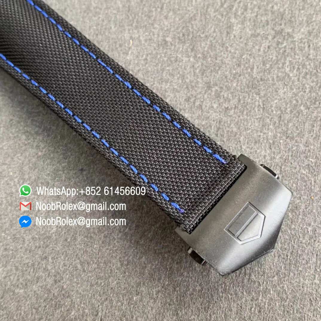 TBF Top Clone Tag Heuer Aquaracer Calibre 5 DLC Titanium Case Blue Markers Carbon Dial on Nylon Strap A2824 06