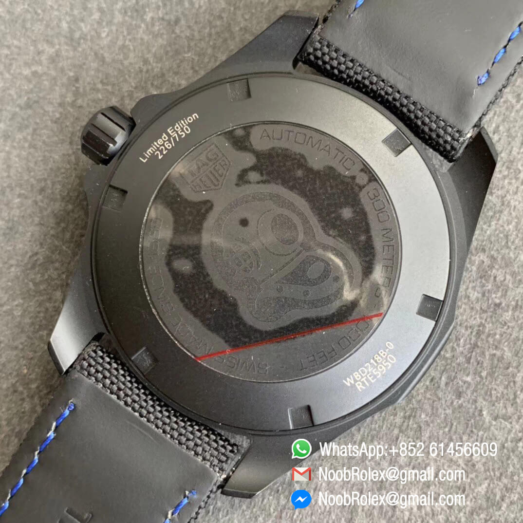 TBF Top Clone Tag Heuer Aquaracer Calibre 5 DLC Titanium Case Blue Markers Carbon Dial on Nylon Strap A2824 08