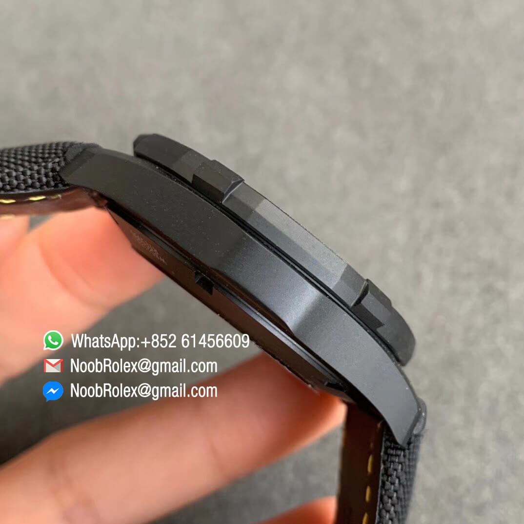 TBF Top Clone Tag Heuer Aquaracer Calibre 5 DLC Titanium Case Yellow Markers Carbon Dial on Nylon Strap A2824 05