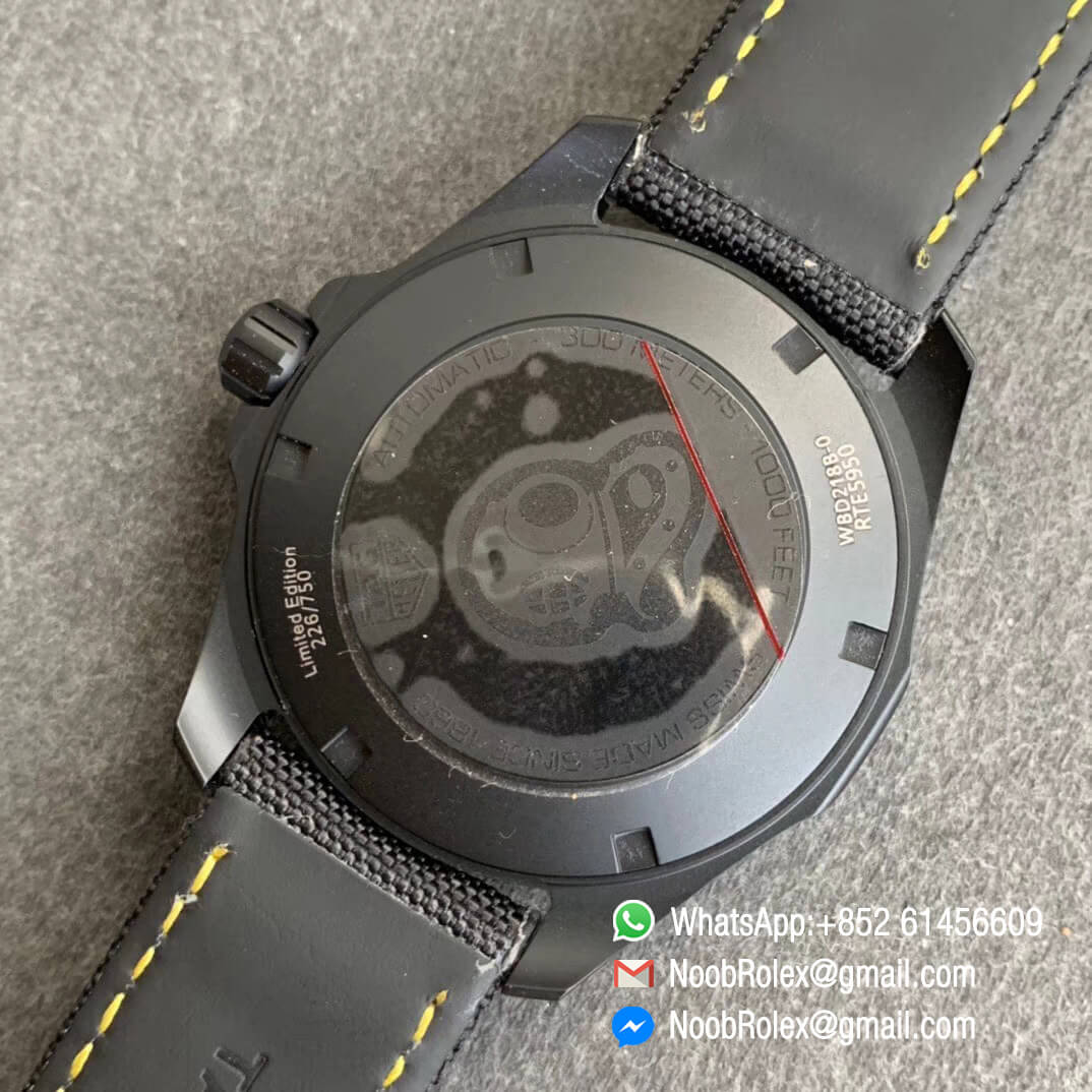 TBF Top Clone Tag Heuer Aquaracer Calibre 5 DLC Titanium Case Yellow Markers Carbon Dial on Nylon Strap A2824 08