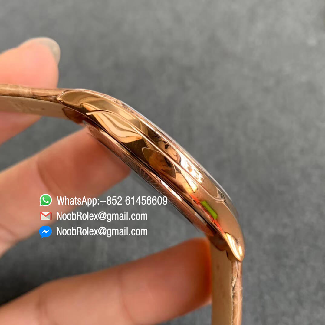 Top Clone Omega De Vile Tresor Ladies Watch 36mm Plated Rose Gold Case with Diamonds Brown Dial Swiss Quartz Movement Brown Croco Strap 05