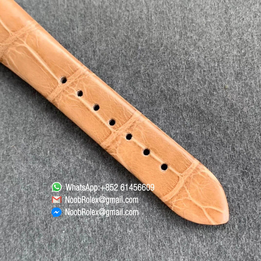 Top Clone Omega De Vile Tresor Ladies Watch 36mm Plated Rose Gold Case with Diamonds Brown Dial Swiss Quartz Movement Brown Croco Strap 07