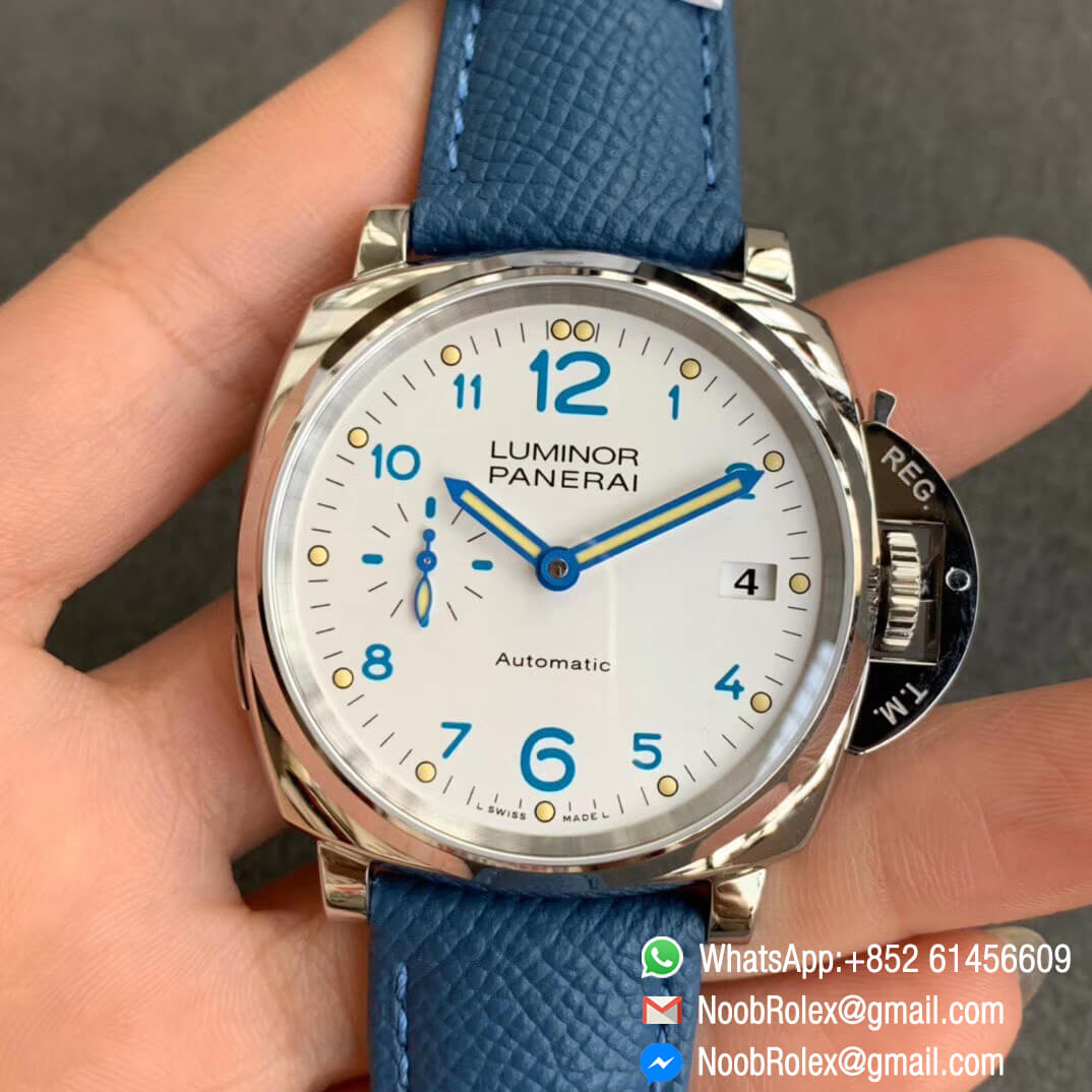 VSF PAM00906 Luminor Due White Dial on Blue Leather Strap Asian Clone XXXIV Movement 01