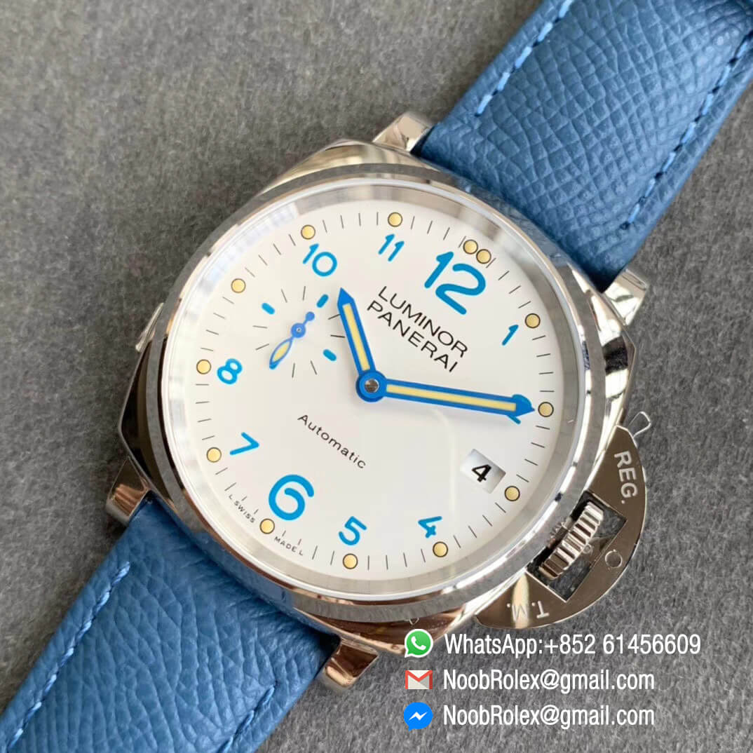 VSF PAM00906 Luminor Due White Dial on Blue Leather Strap Asian Clone XXXIV Movement 09