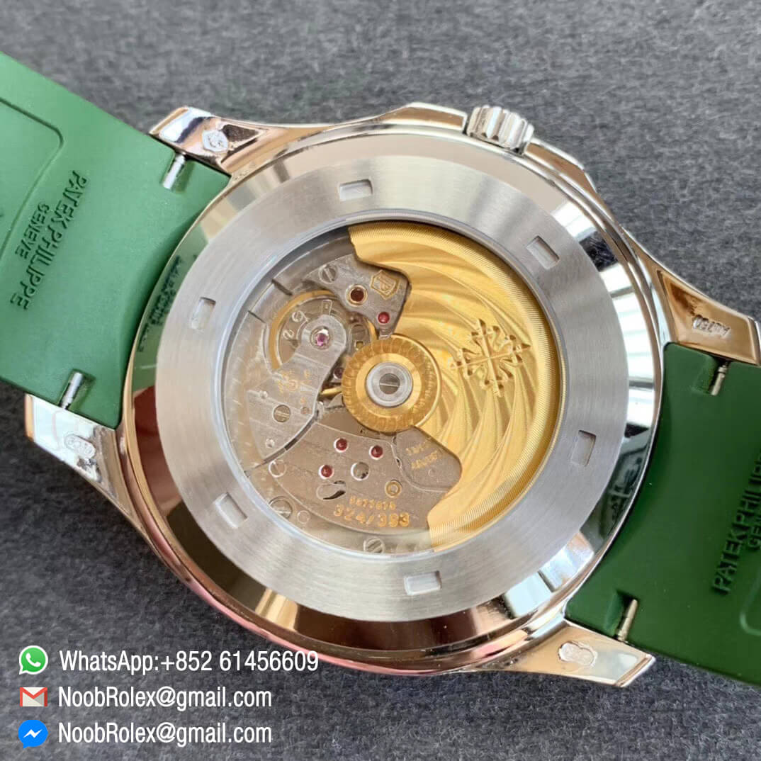 ZF Super Fake Patek Philippe Aquanaut 5168G 42mm Steel Case with Green Dial on Green Rubber Strap 324CS 08