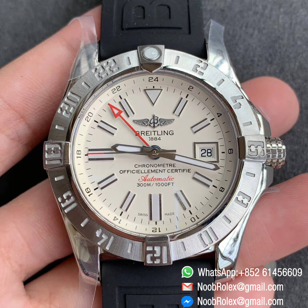 GF Factory Top Fake Avenger II GMT V2 Edition Steel Case White Dial Stick Markers on Rubber Strap A2836 Noob Watch News 01