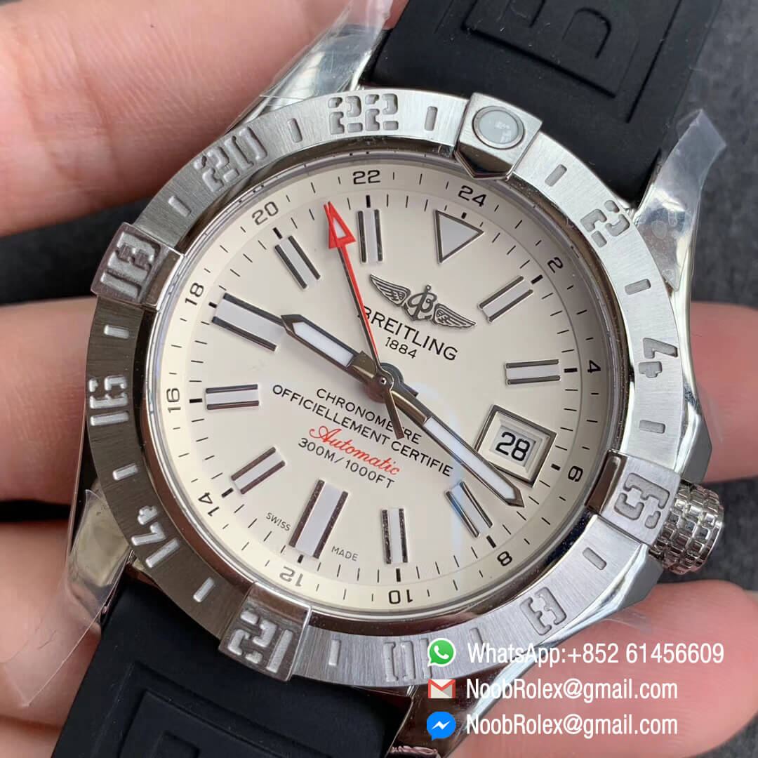 GF Factory Top Fake Avenger II GMT V2 Edition Steel Case White Dial Stick Markers on Rubber Strap A2836 Noob Watch News 03