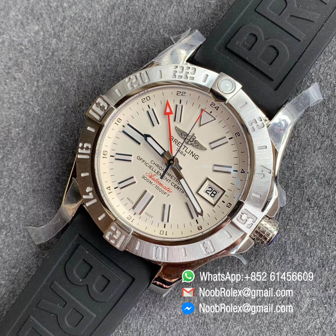 GF Factory Top Fake Avenger II GMT V2 Edition Steel Case White Dial Stick Markers on Rubber Strap A2836 Noob Watch News 09