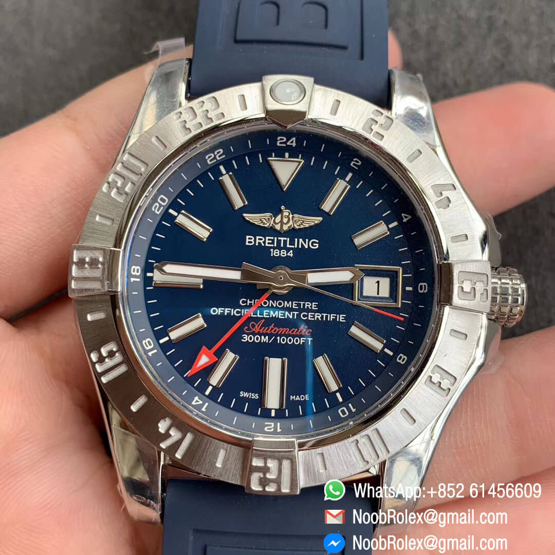 GF Top Quality Avenger GMT Steel Case Blue Dial Stick Markers on Blue Rubber Strap A2836 V2 01