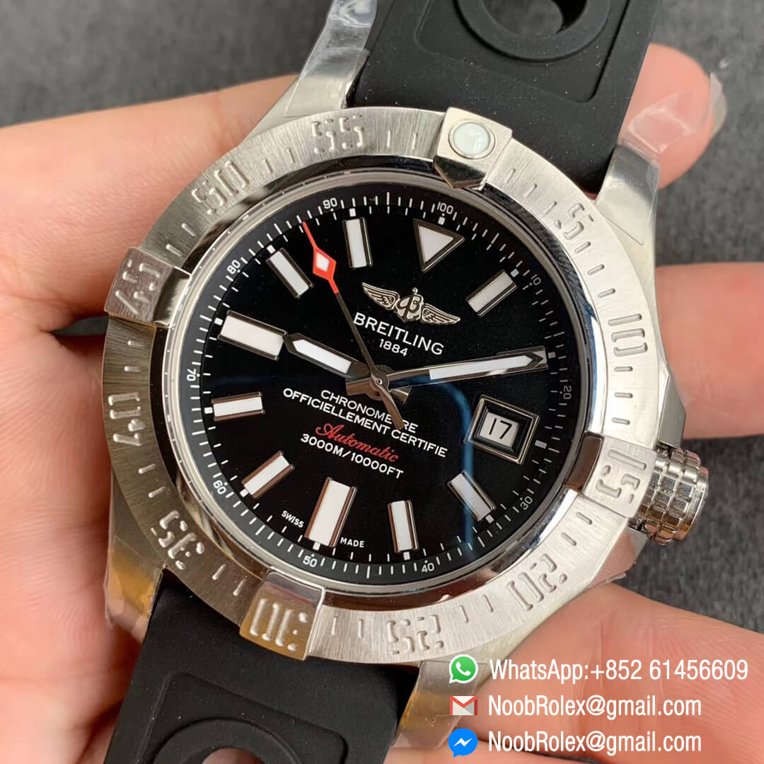 GF Top Replica V2 Avenger II Seawolf Steel Case Black Dial Stick Markers on Black Rubber Strap A2824 03