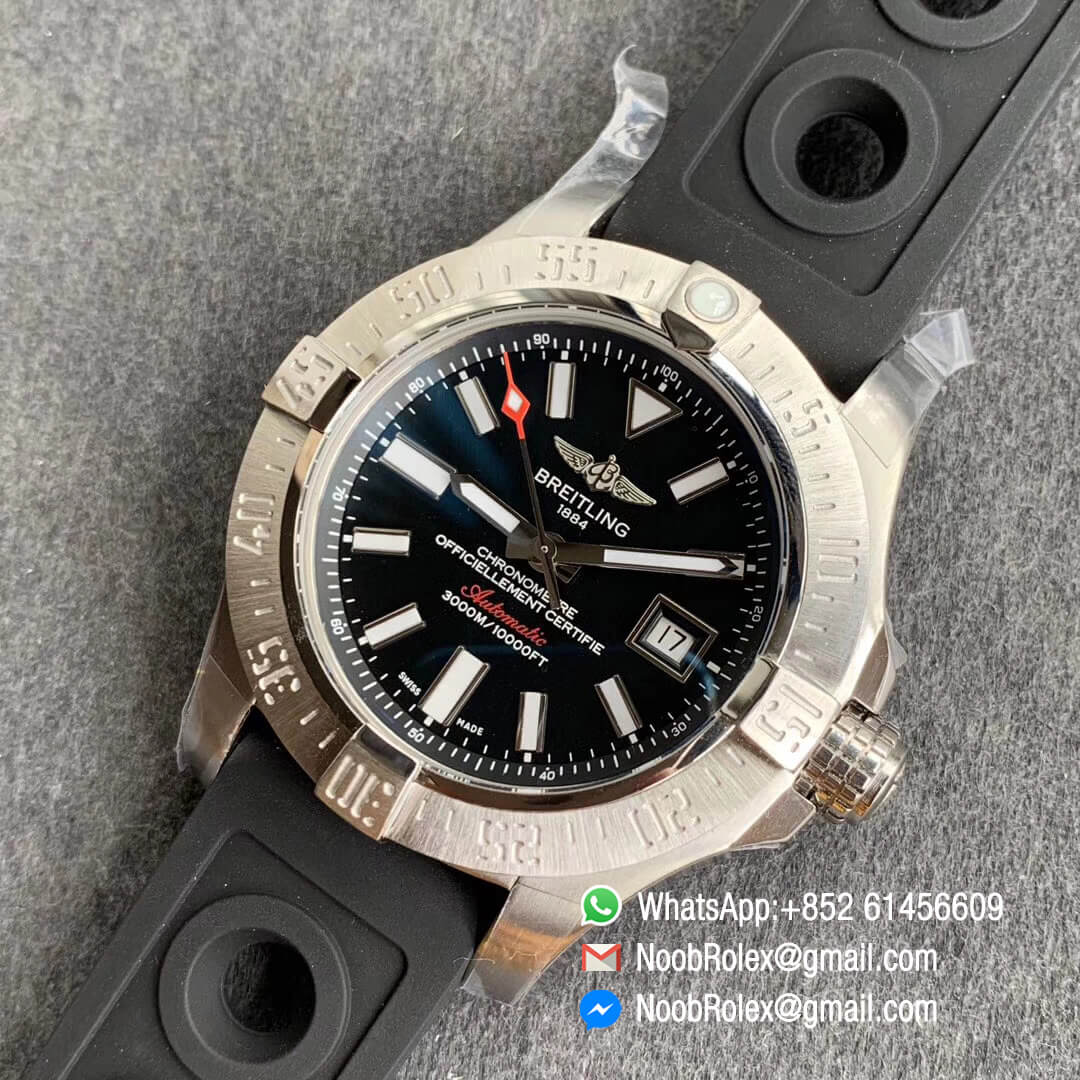 GF Top Replica V2 Avenger II Seawolf Steel Case Black Dial Stick Markers on Black Rubber Strap A2824 09
