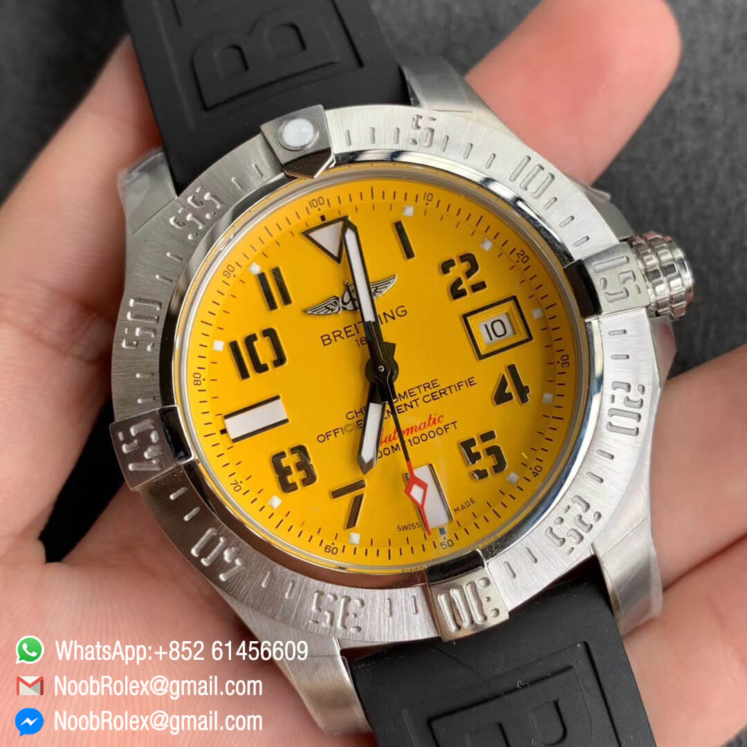 GF V2 Factory Avenger II Seawolf Steel Case Yellow Dial with Nummer Markers Black Rubber Strap Asia 2836 Movement 02