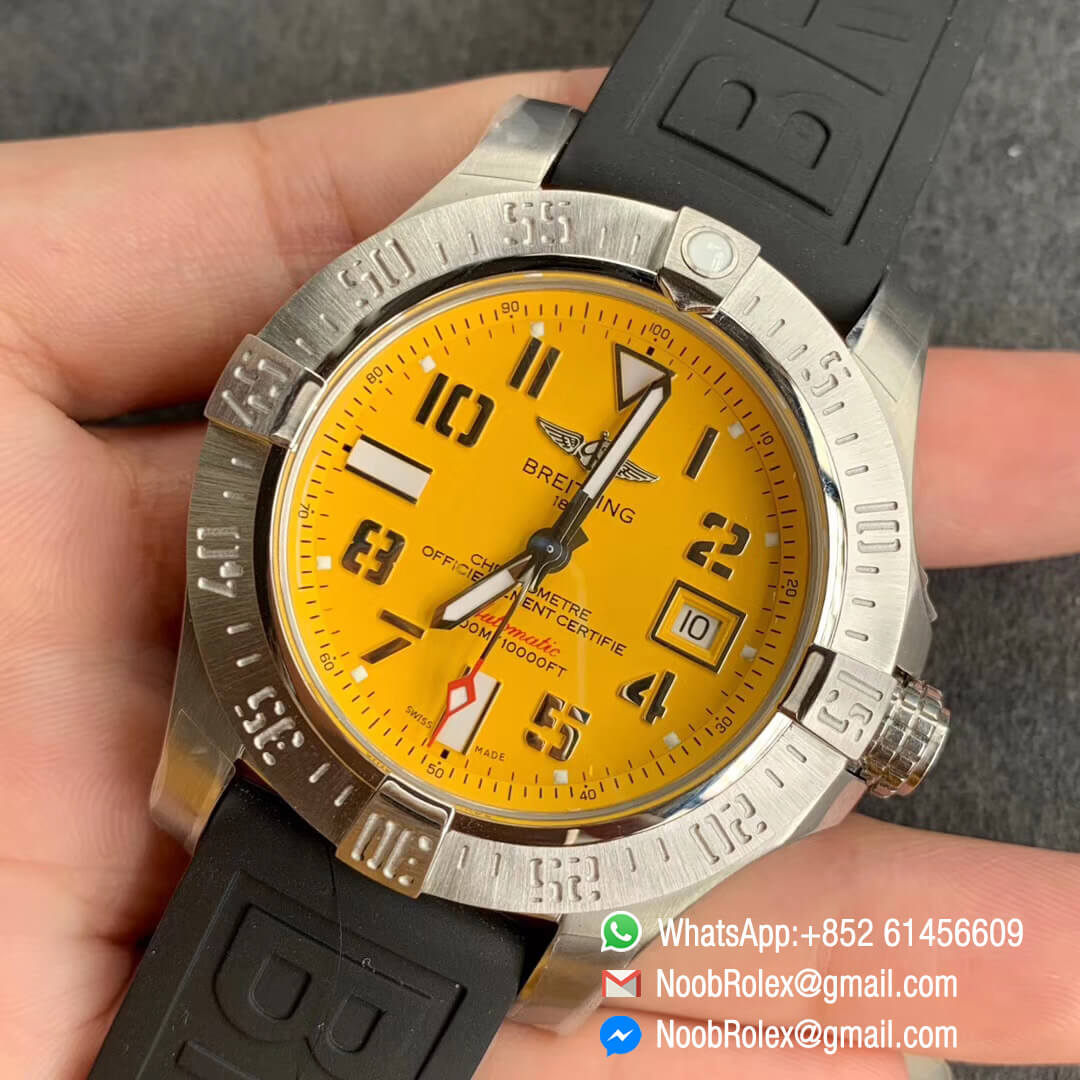 GF V2 Factory Avenger II Seawolf Steel Case Yellow Dial with Nummer Markers Black Rubber Strap Asia 2836 Movement 03