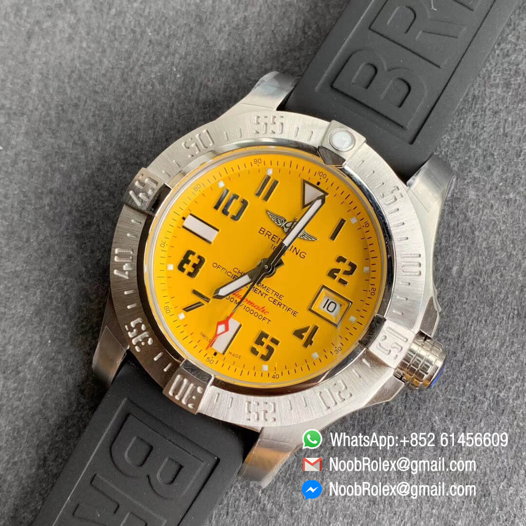 GF V2 Factory Avenger II Seawolf Steel Case Yellow Dial with Nummer Markers Black Rubber Strap Asia 2836 Movement 09