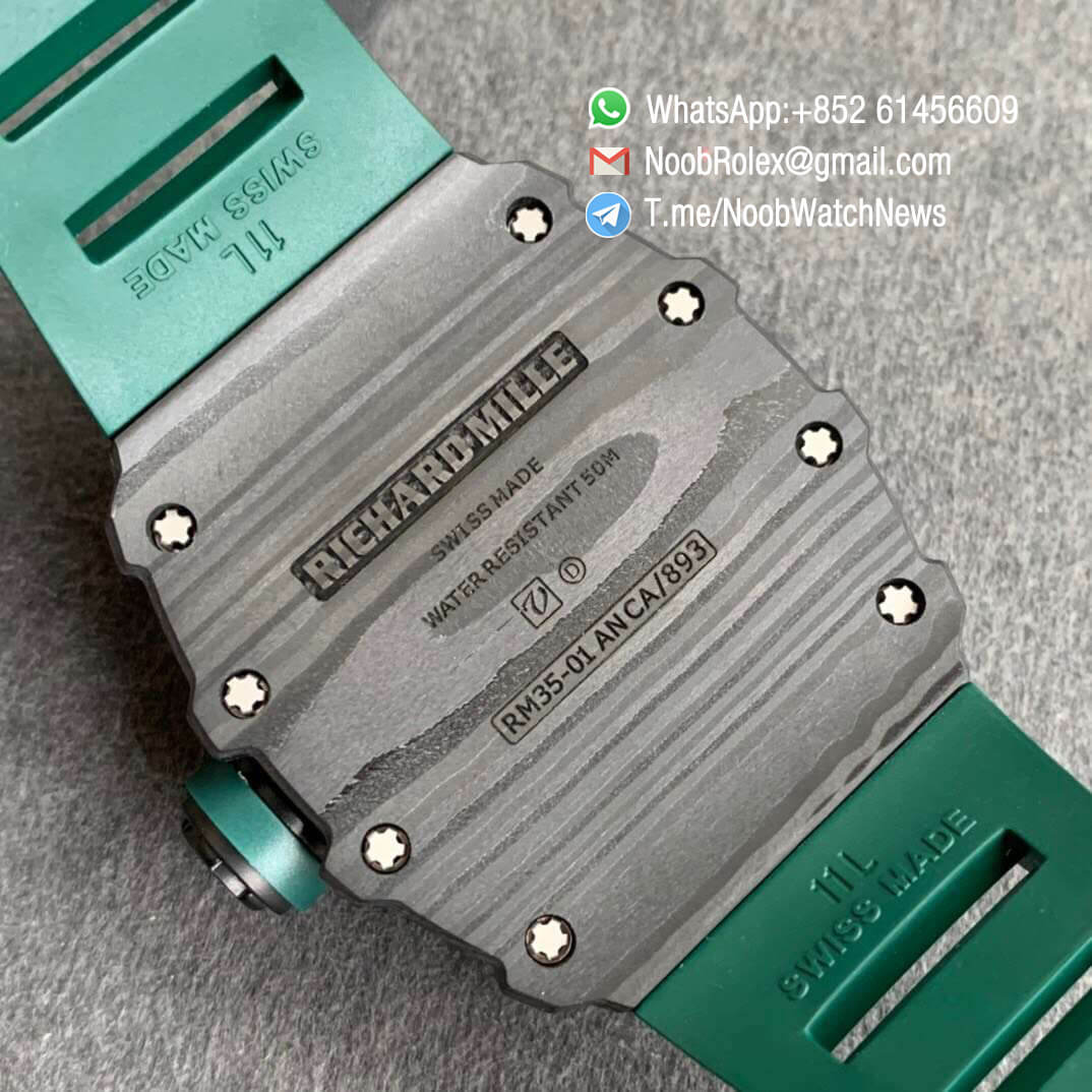 KV Factory V3 RM35 01 RAFA PVD Titanium Case Forge Carbon Caseback Skeleton Dial Green Crown Green Rubber Strap MIYOTA8215 08