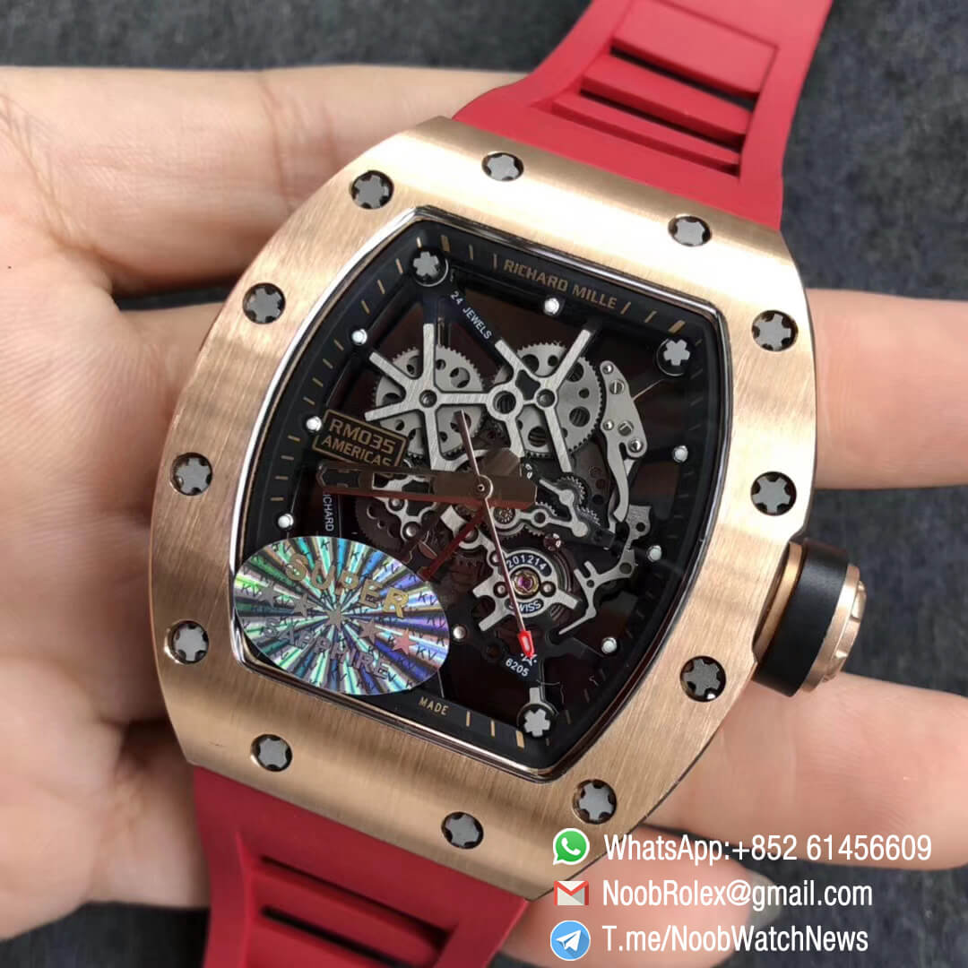 KVF Best Replica Swiss RM035 Americas RG 930 Limit Edition Skeleton Dial on Red Rubber Strap MIYOTA8215 03