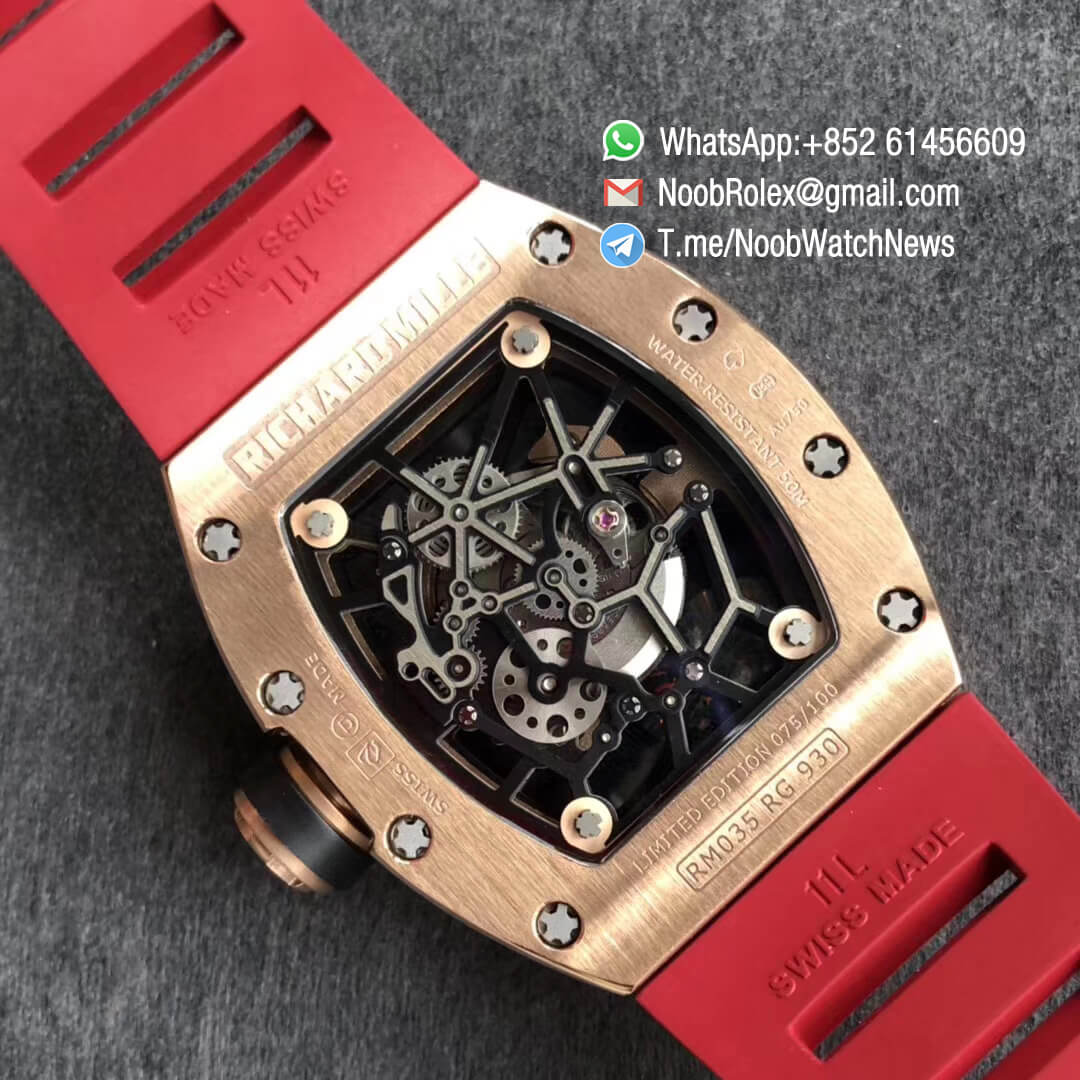 KVF Best Replica Swiss RM035 Americas RG 930 Limit Edition Skeleton Dial on Red Rubber Strap MIYOTA8215 08