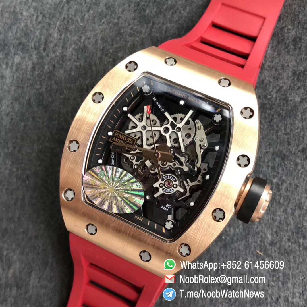 KVF Best Replica Swiss RM035 Americas RG 930 Limit Edition Skeleton Dial on Red Rubber Strap MIYOTA8215 09