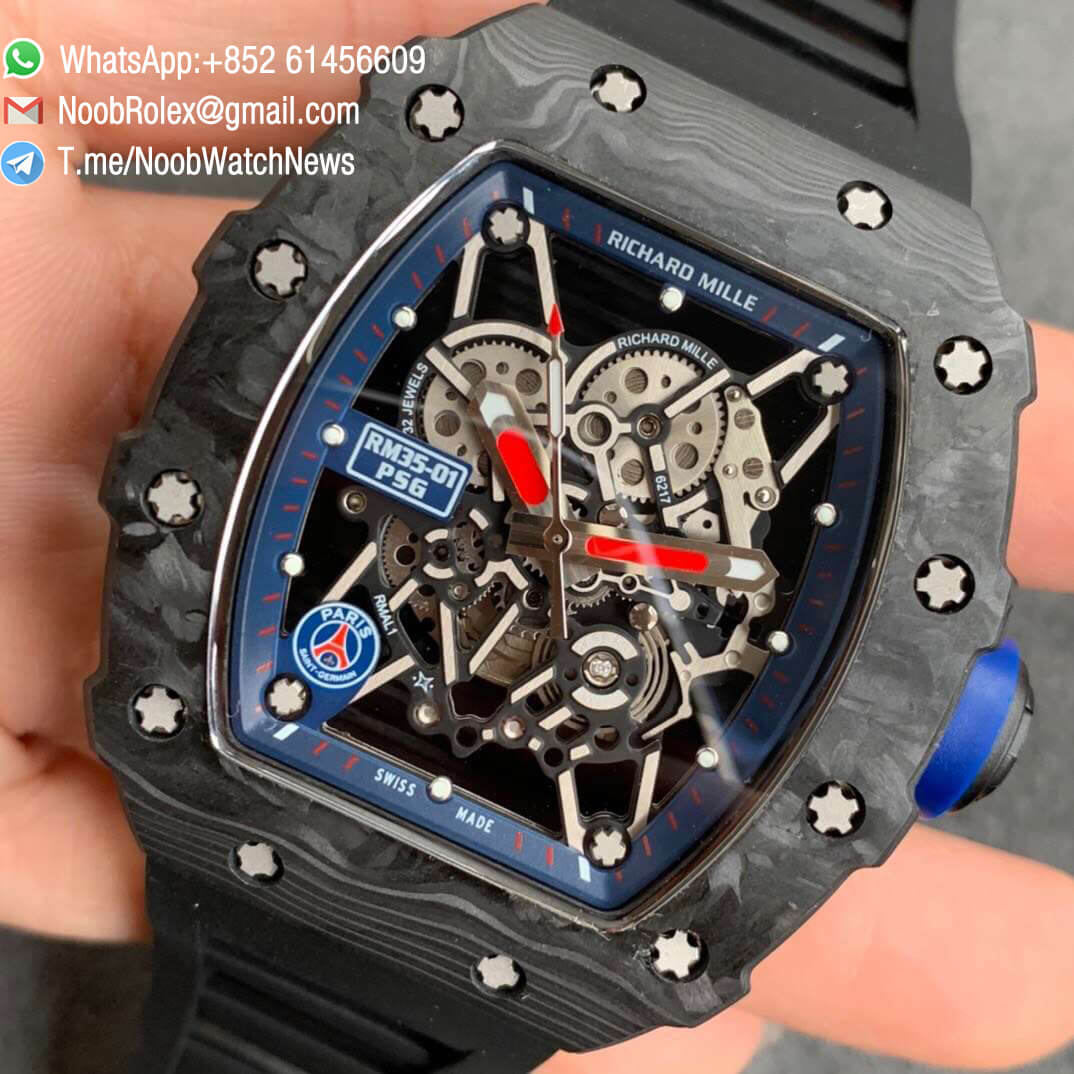 KVF V3 Paris RM35 01 PSG Limited Edition Skeleton Dial Forged Carbon Case Blue Inner Bezel Blue Crown Miyota 8215 03
