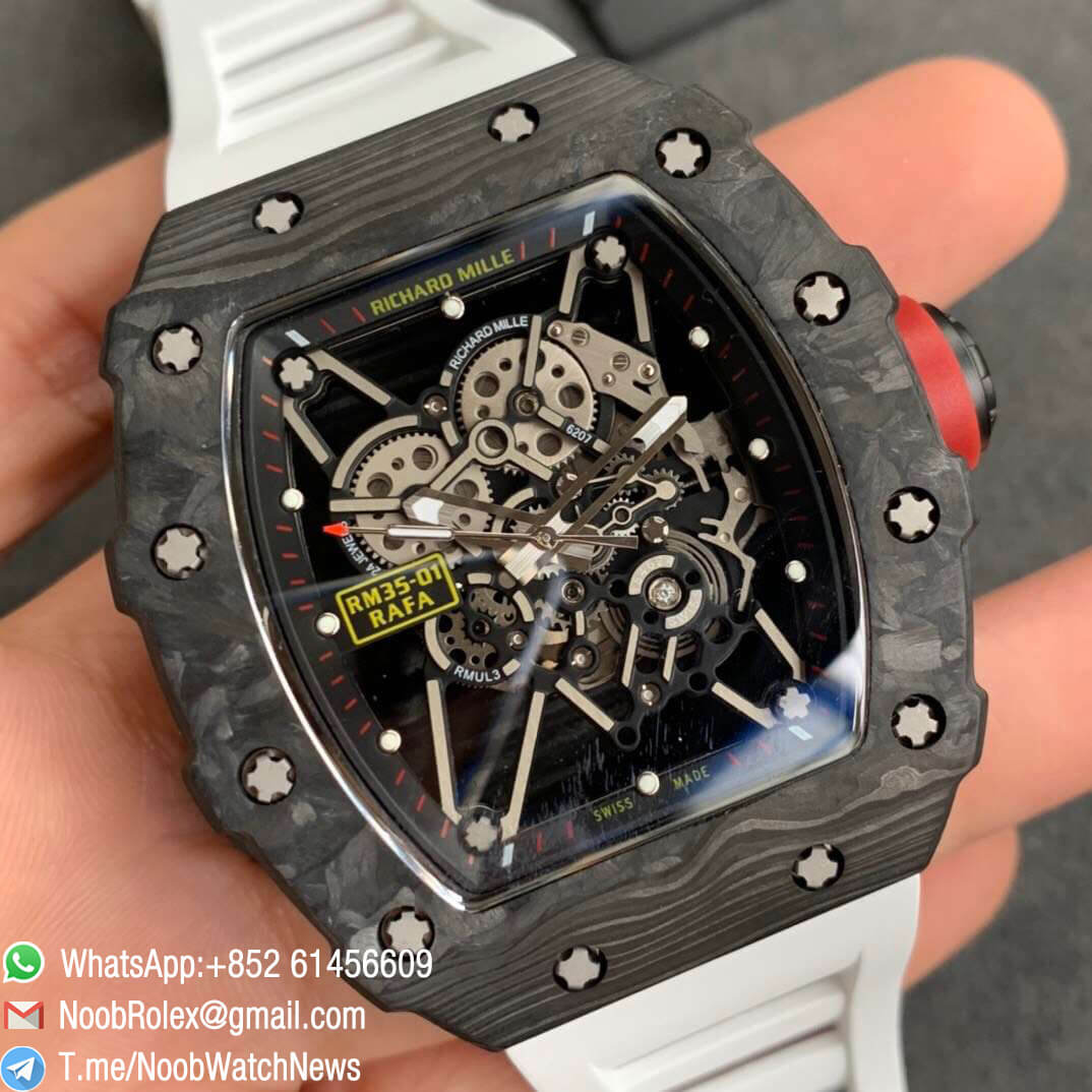 KVF V3 RM35 01 ANCA 921 PVD Titanium Case Forge Carbon Caseback Skeleton Dial Red Crown White Rubber Strap MIYOTA8215 02