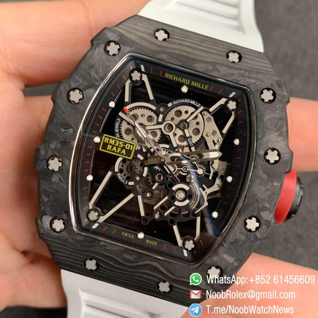 KVF V3 RM35 01 ANCA 921 PVD Titanium Case Forge Carbon Caseback Skeleton Dial Red Crown White Rubber Strap MIYOTA8215 03