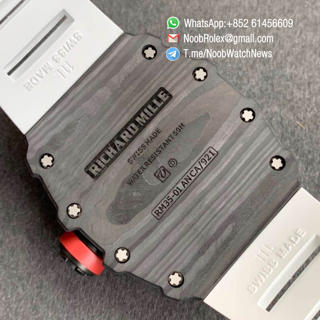 KVF V3 RM35 01 ANCA 921 PVD Titanium Case Forge Carbon Caseback Skeleton Dial Red Crown White Rubber Strap MIYOTA8215 08