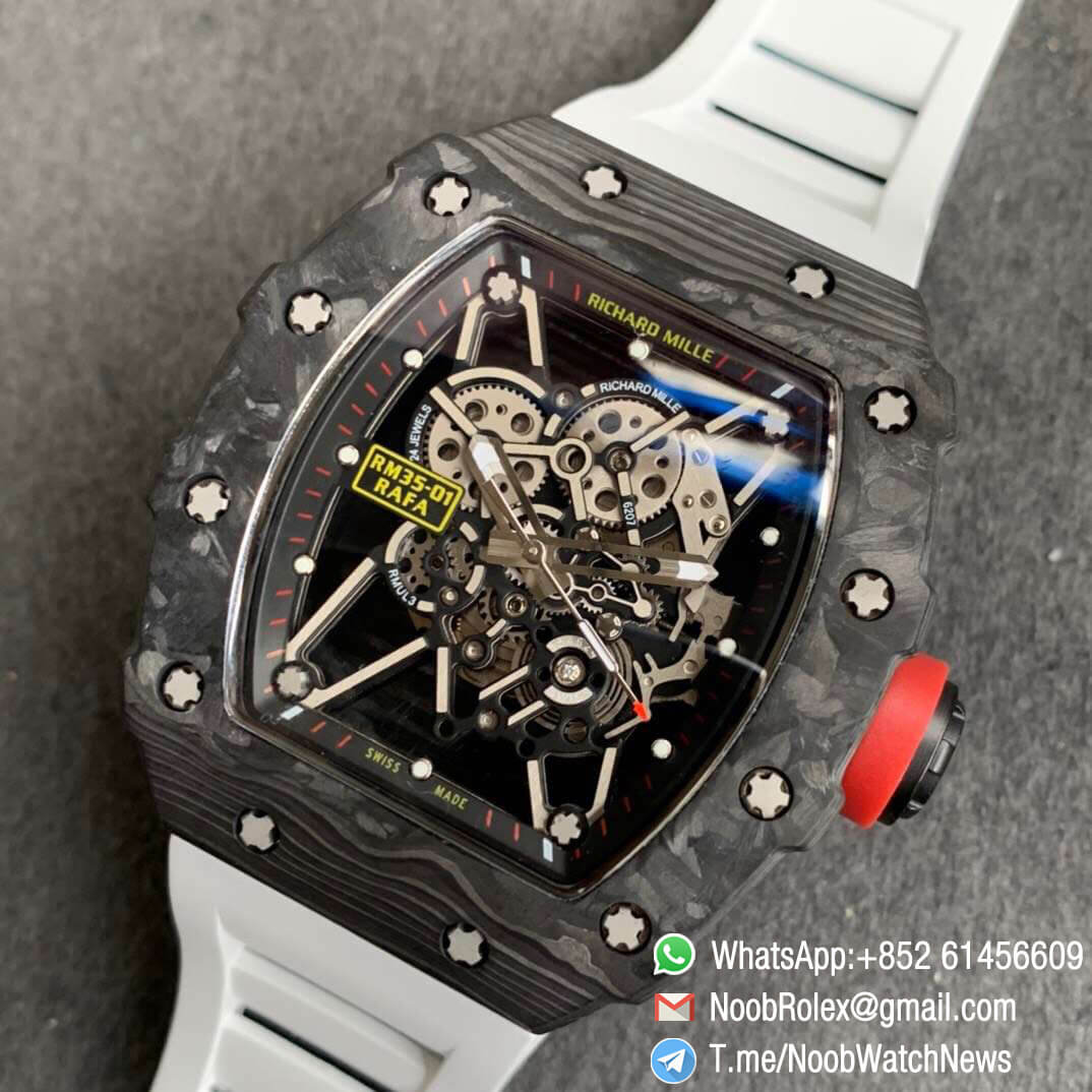 KVF V3 RM35 01 ANCA 921 PVD Titanium Case Forge Carbon Caseback Skeleton Dial Red Crown White Rubber Strap MIYOTA8215 09