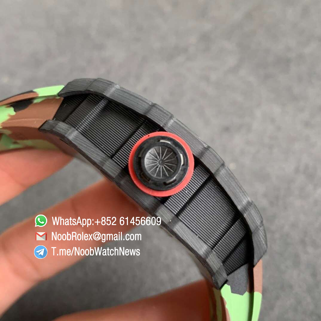 KVF V3 RM35 01 RAFA PVD Titanium Case Forge Carbon Caseback Skeleton Dial Red Crown Green Camouflage Rubber Strap MIYOTA8215 04