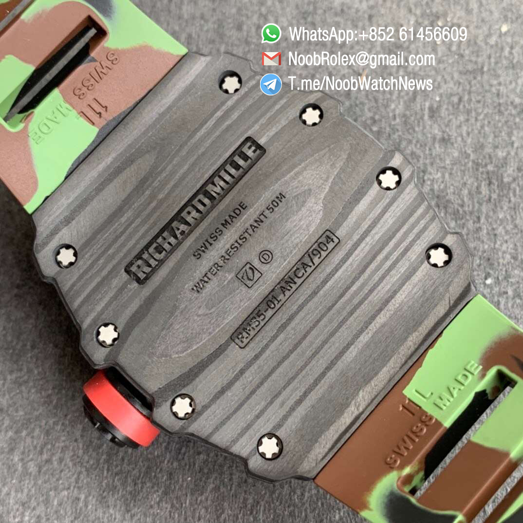 KVF V3 RM35 01 RAFA PVD Titanium Case Forge Carbon Caseback Skeleton Dial Red Crown Green Camouflage Rubber Strap MIYOTA8215 08