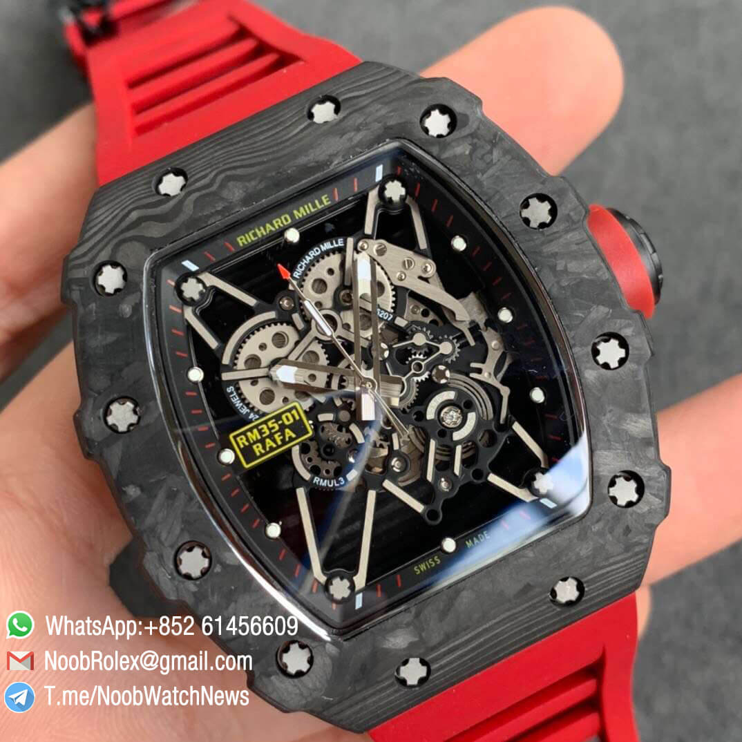 KVF V3 RM35 01 RAFA PVD Titanium Case Forge Carbon Caseback Skeleton Dial Red Crown Red Rubber Strap MIYOTA8215 02