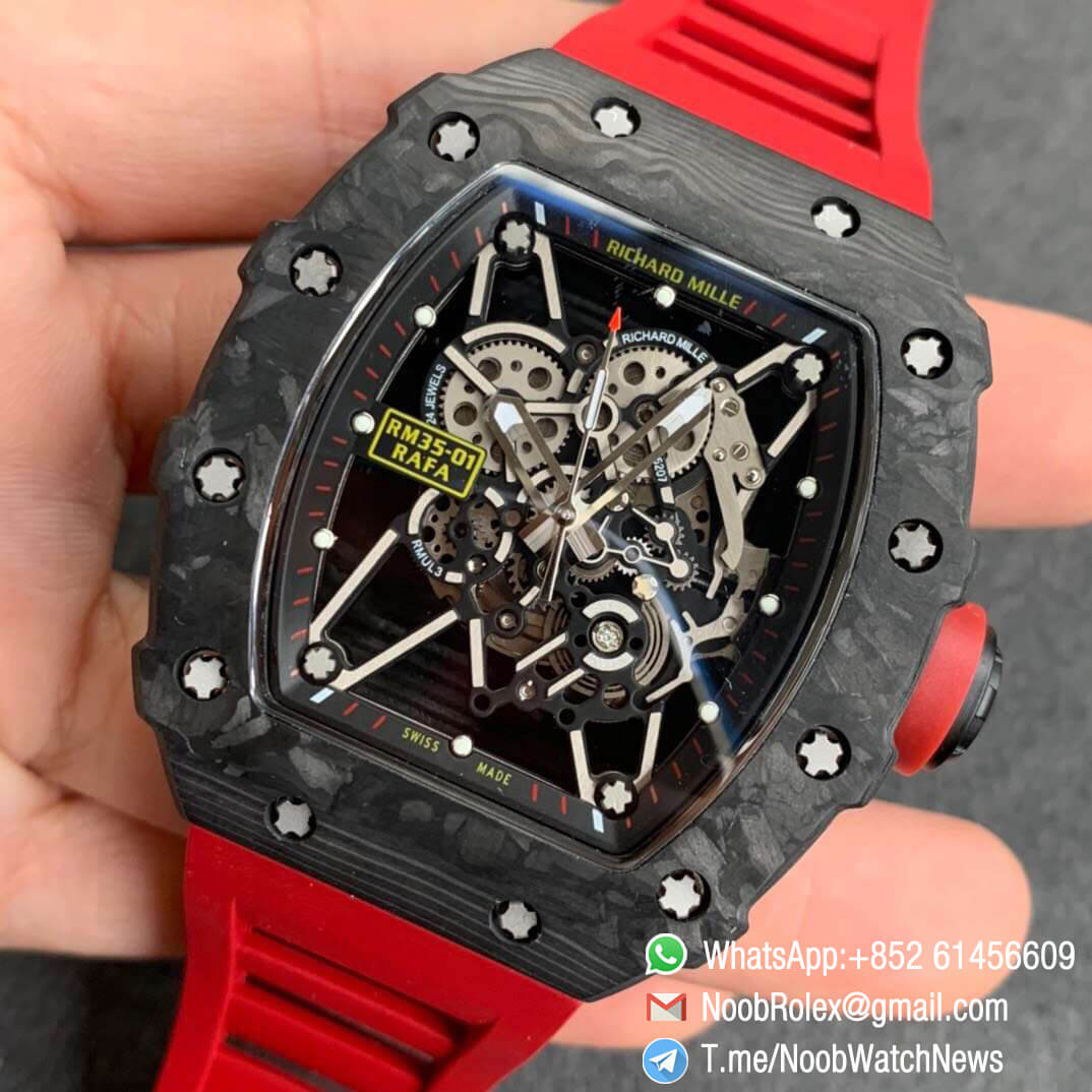 KVF V3 RM35 01 RAFA PVD Titanium Case Forge Carbon Caseback Skeleton Dial Red Crown Red Rubber Strap MIYOTA8215 03