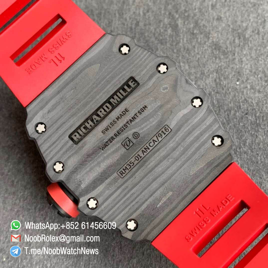 KVF V3 RM35 01 RAFA PVD Titanium Case Forge Carbon Caseback Skeleton Dial Red Crown Red Rubber Strap MIYOTA8215 08