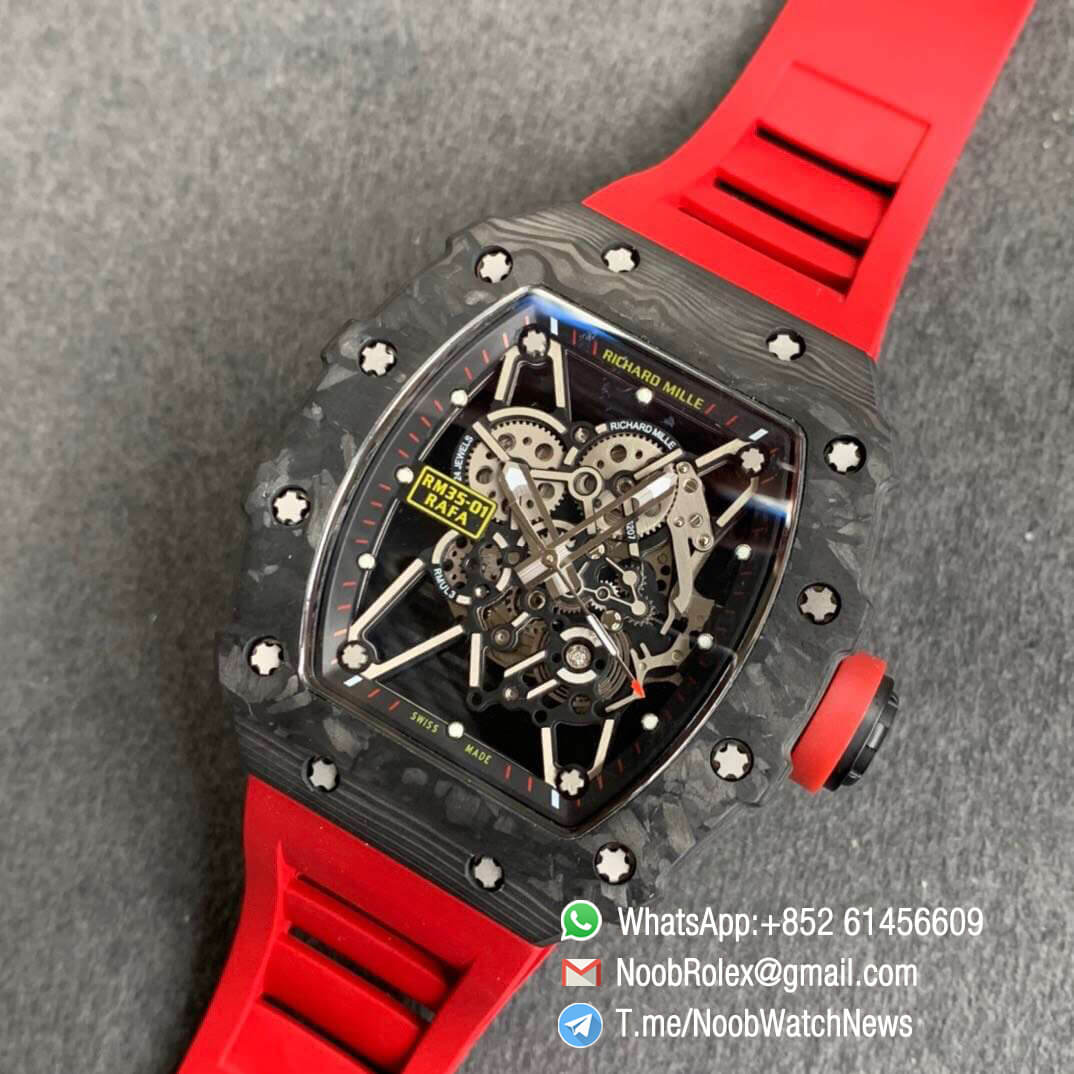 KVF V3 RM35 01 RAFA PVD Titanium Case Forge Carbon Caseback Skeleton Dial Red Crown Red Rubber Strap MIYOTA8215 09
