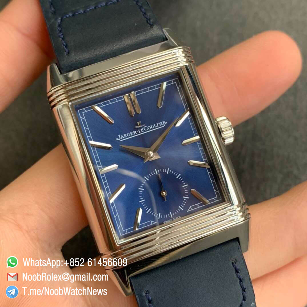 MG Factory Top Rep Watch Jaeger Lecoultre Reverso Tribute Small Seconds Steel Case Leather Strap Blue Dial A854A 02