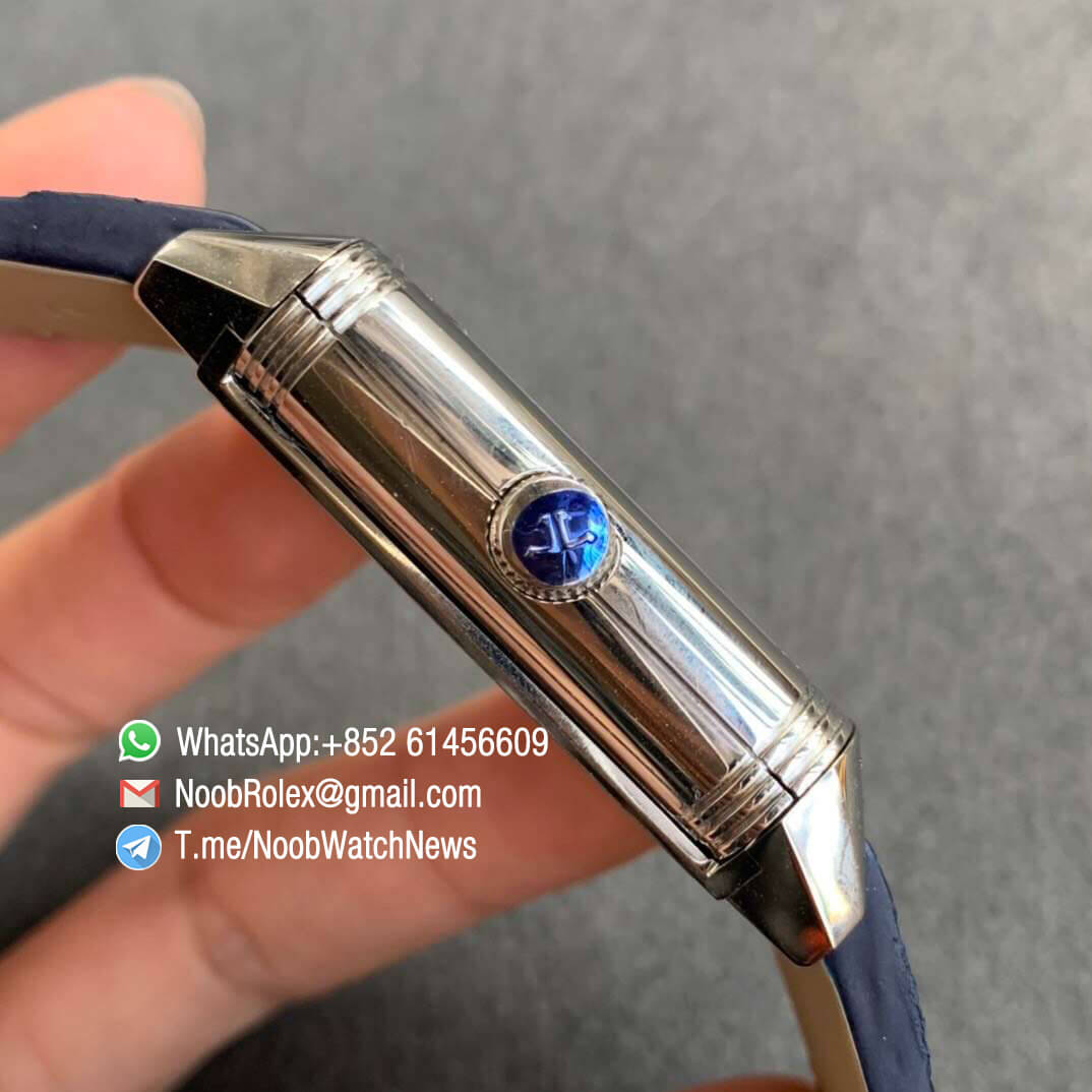 MG Factory Top Rep Watch Jaeger Lecoultre Reverso Tribute Small Seconds Steel Case Leather Strap Blue Dial A854A 05