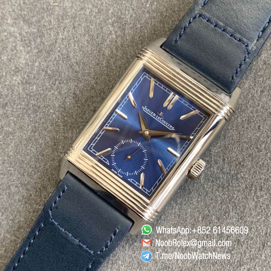 MG Factory Top Rep Watch Jaeger Lecoultre Reverso Tribute Small Seconds Steel Case Leather Strap Blue Dial A854A 09