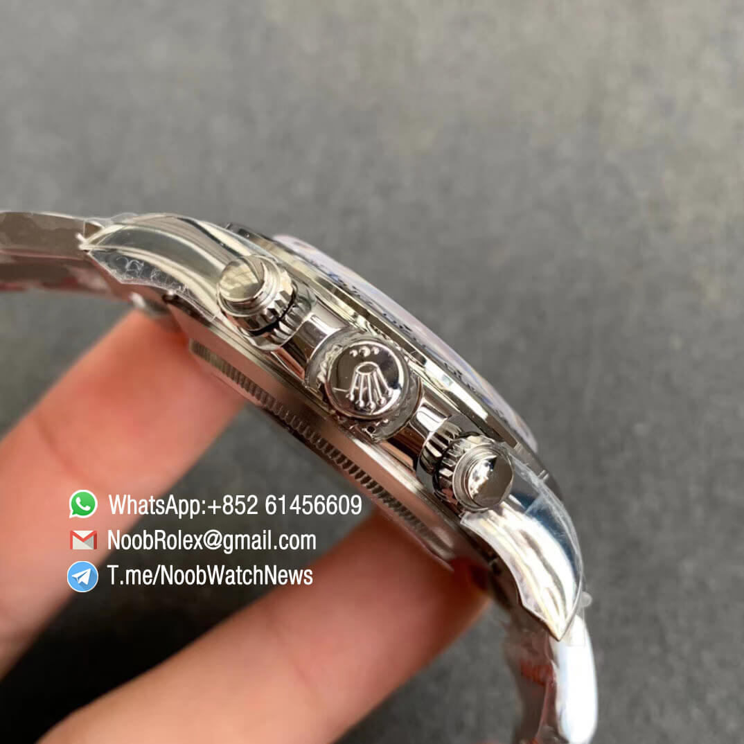 Noob Factory Rolex Daytona 116509 SA4130 V3 904L Steel Case and Bracelet Silver Dial with Red Hands Chrono Full Function 04