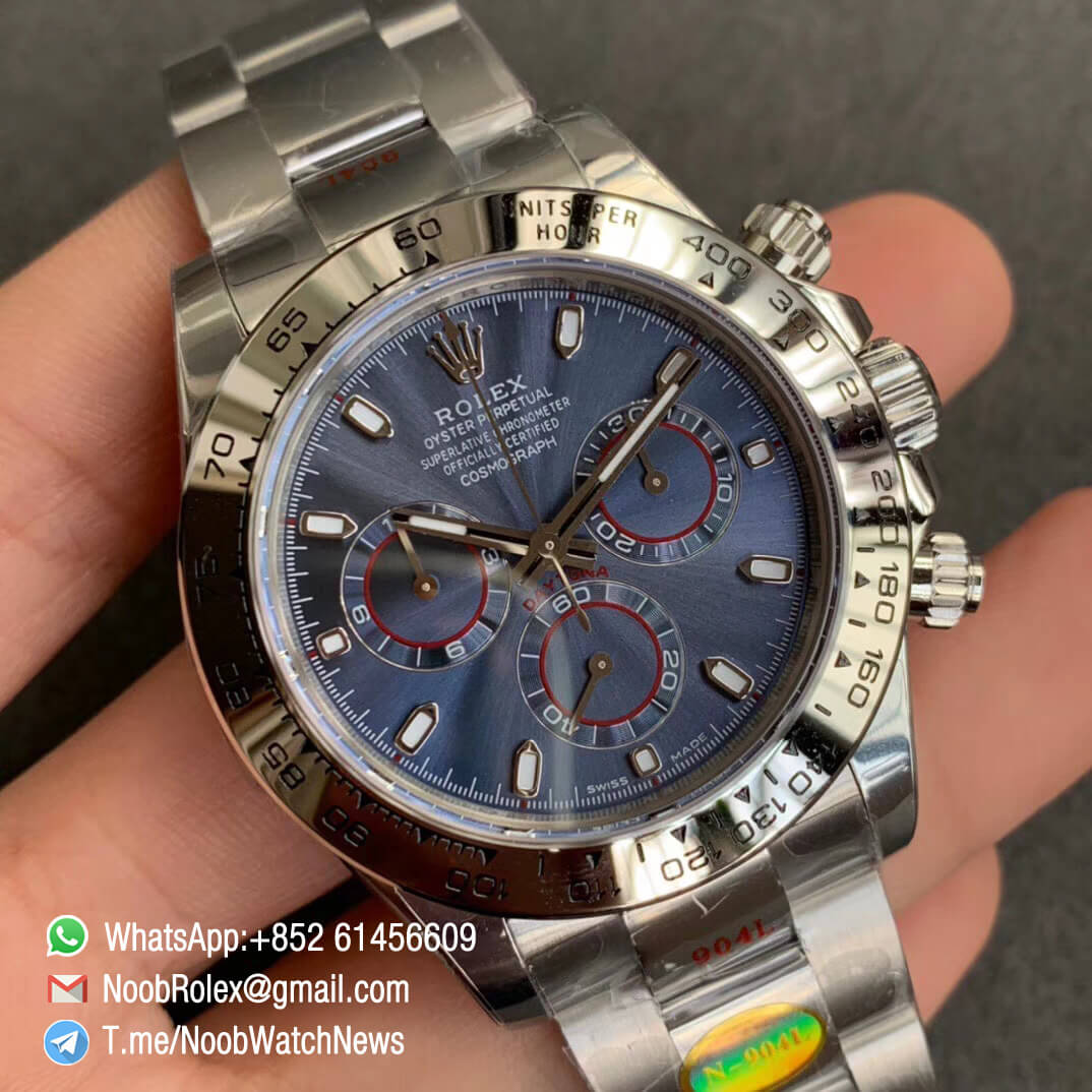 Noob Rolex Daytona 116509 SA4130 V3 904L Stainless Steel Case and Bracelet Blue Dial Chrono Full Functions 02