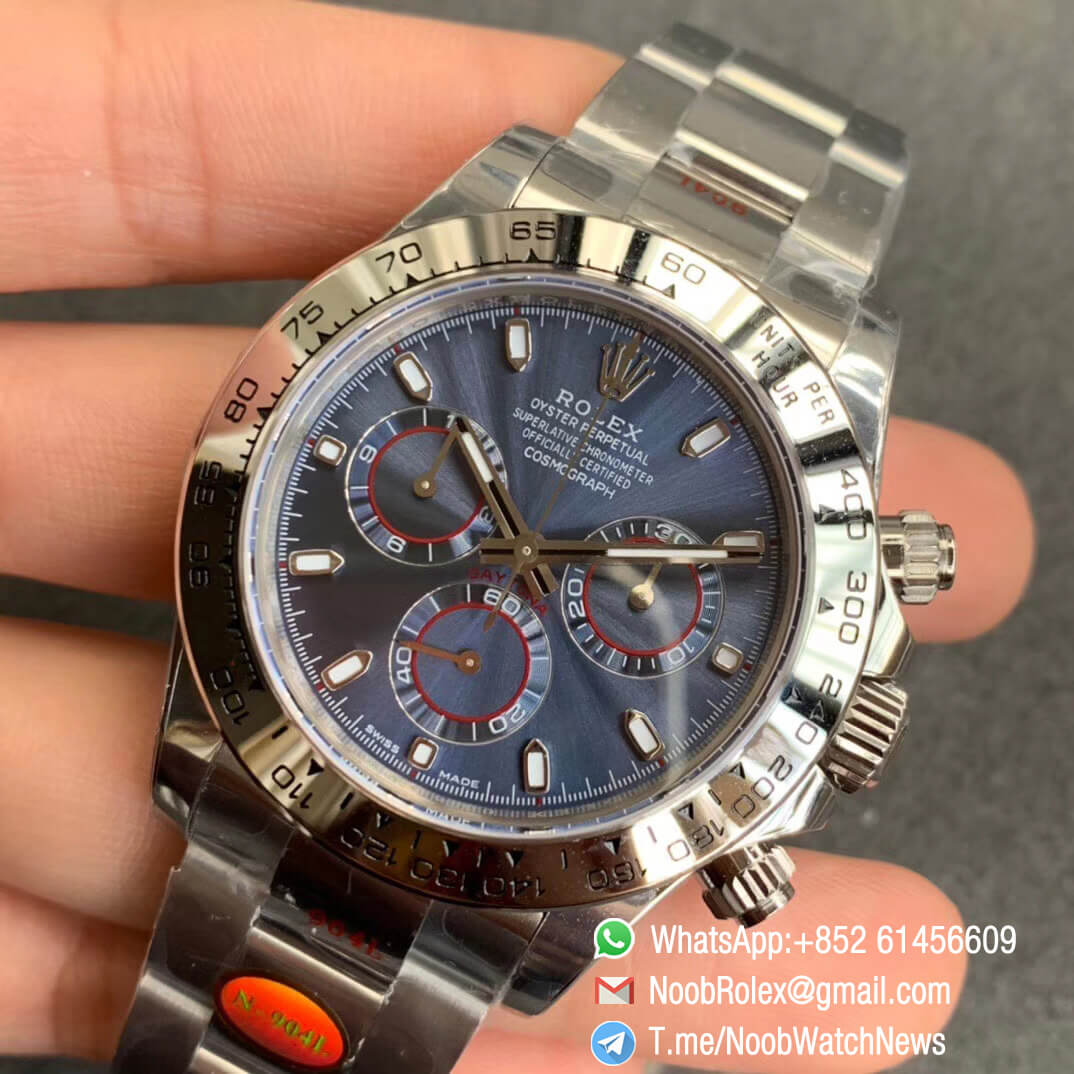 Noob Rolex Daytona 116509 SA4130 V3 904L Stainless Steel Case and Bracelet Blue Dial Chrono Full Functions 03