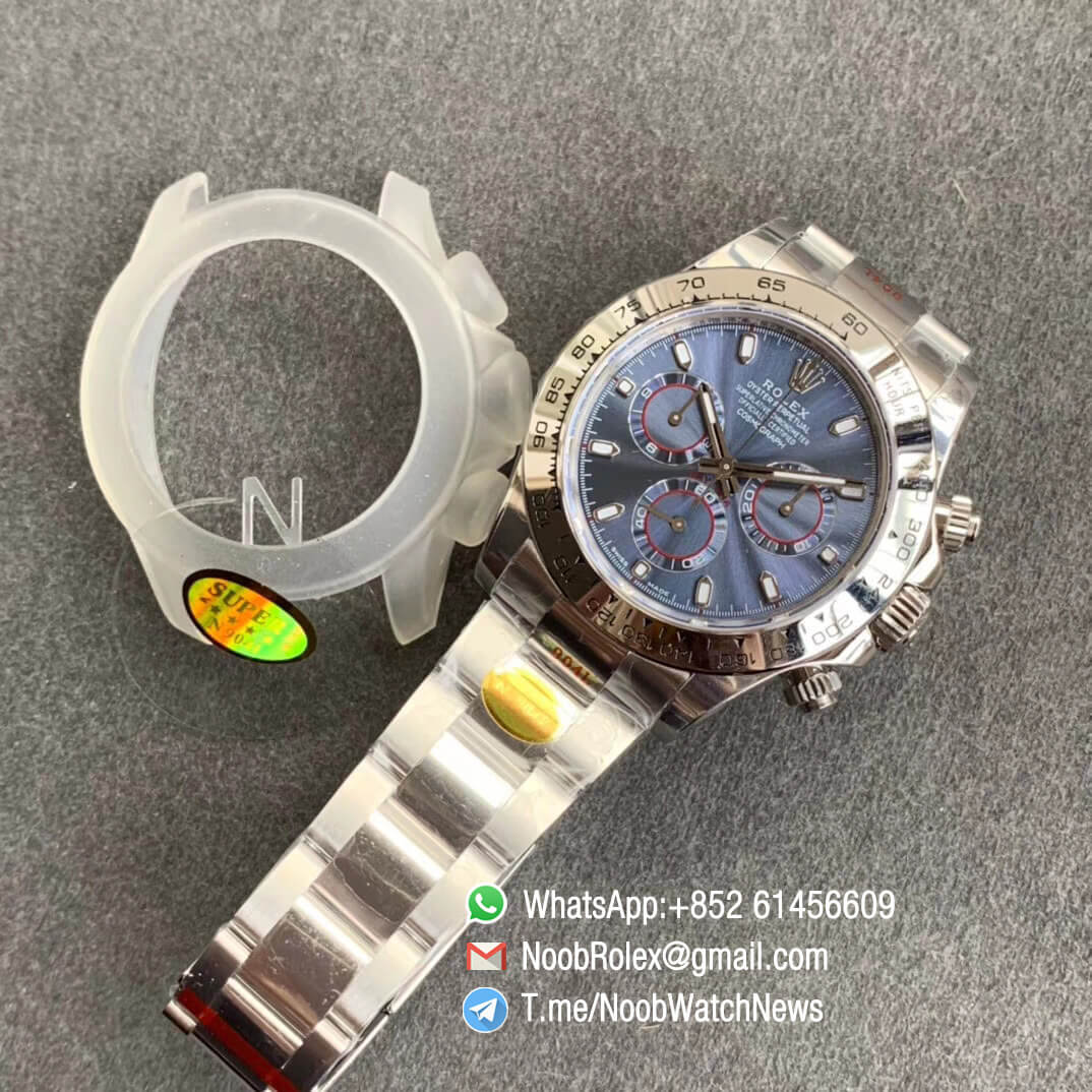 Noob Rolex Daytona 116509 SA4130 V3 904L Stainless Steel Case and Bracelet Blue Dial Chrono Full Functions 09