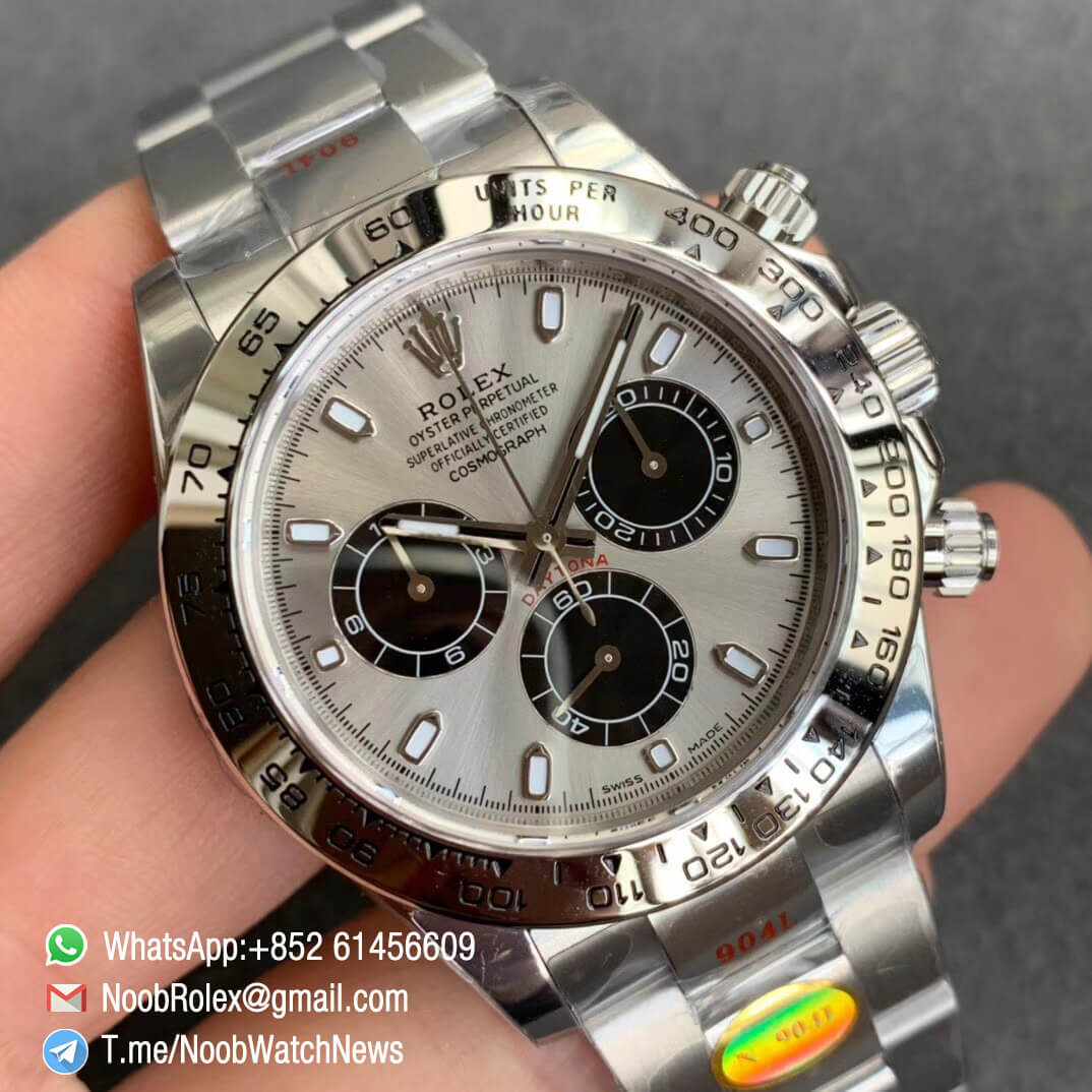 Noob Rolex Daytona 116509 SA4130 V3 904L Stainless Steel Case and Bracelet Grey Dial Black Sub Dial Chrono Full Functions 02