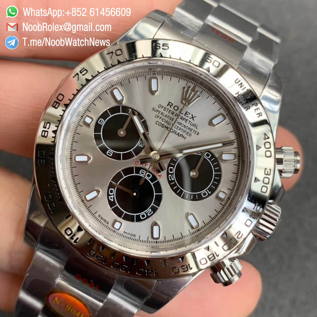 Noob Rolex Daytona 116509 SA4130 V3 904L Stainless Steel Case and Bracelet Grey Dial Black Sub Dial Chrono Full Functions 03